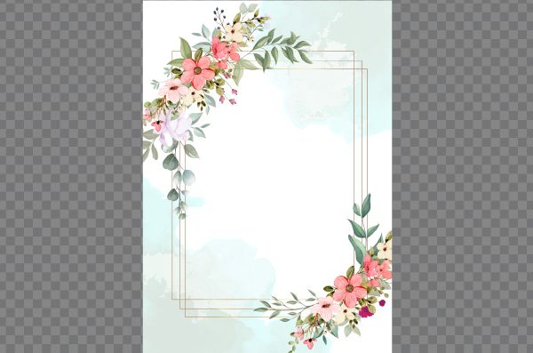 Beautiful wedding invitation png with pink painted flowers