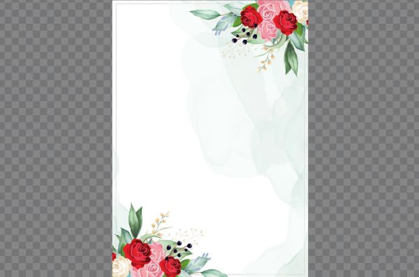 Hand Painted Watercolor Floral Wedding Invitation PNG Template