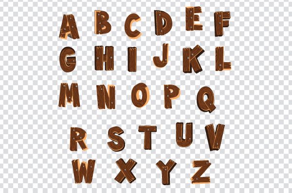 Cartoon wood letter, cartoon letters, cartoon alphabet, solid wood letters PNG