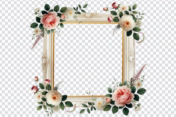 Photo frame, Flower frame, white, pink, and green floral frame, Floral border design, border, frame png