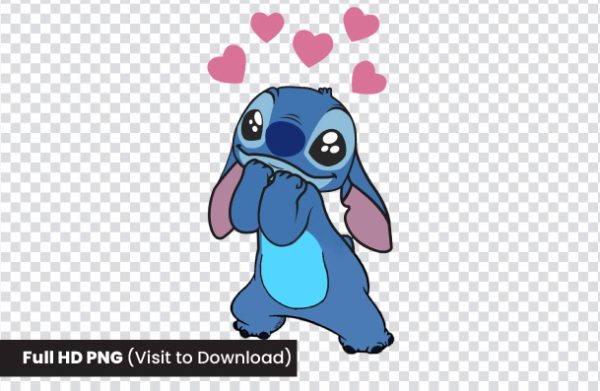 Cute Stitch PNG With Love Hearts 626– Blue Alien Cartoon » Free Png Pik