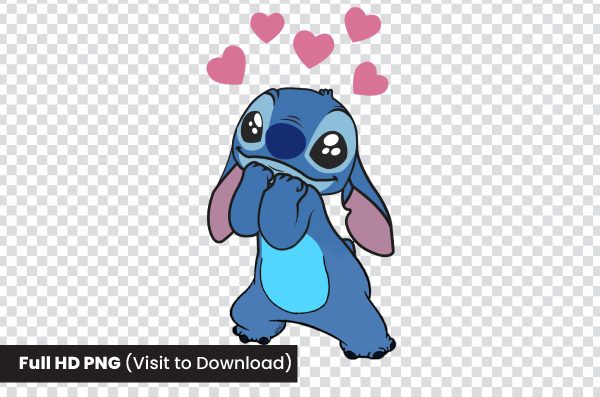 Cute Stitch PNG with Love Hearts – Blue Alien Cartoon | Adorable Disney Character Illustration