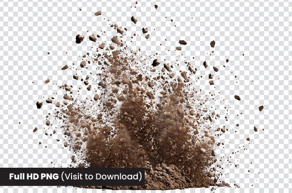 Exploding dirt clumps png in air