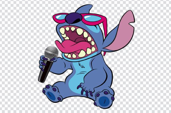 Stitch Singing PNG – Cute Disney Alien with Microphone Lilo & Stitch Cartoon Sticker