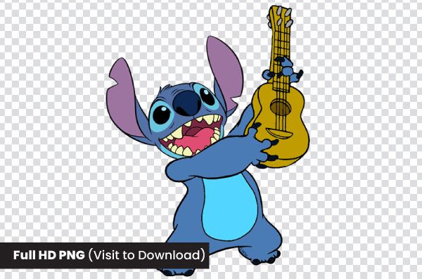 Stitch with Guitar PNG – Disney's Lilo & Stitch Illustration, Cute Blue Alien T-Shirt Design