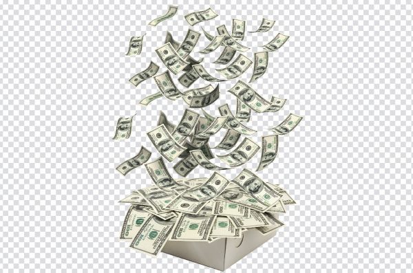 Money Falling on Box Overflowing with Cash PNG