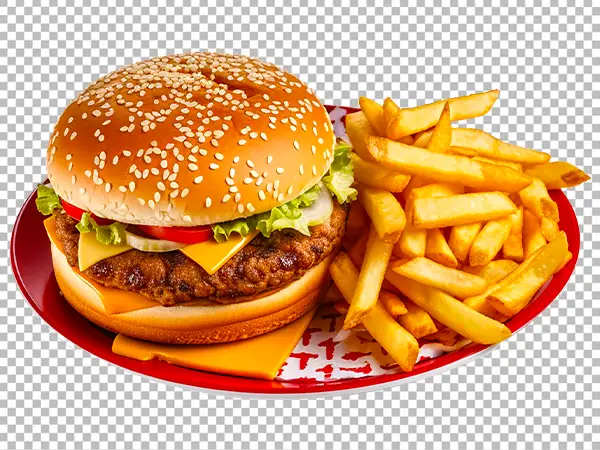 Burger with Fries PNG Transparent Background HD Free Download