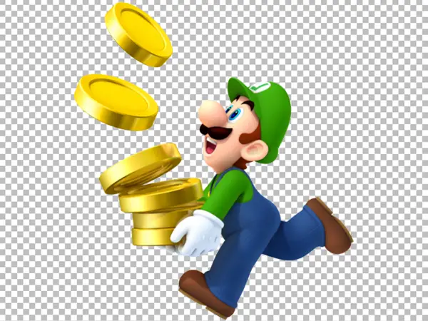 Luigi Collecting Gold Coins PNG Transparent HD