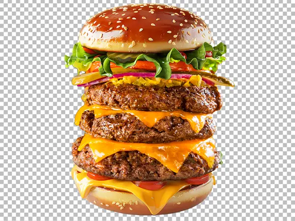 Three Patty Hamburger PNG Transparent Background