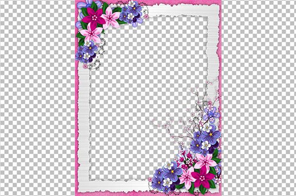Elegant Rectangular Floral Frame PNG – Transparent Background