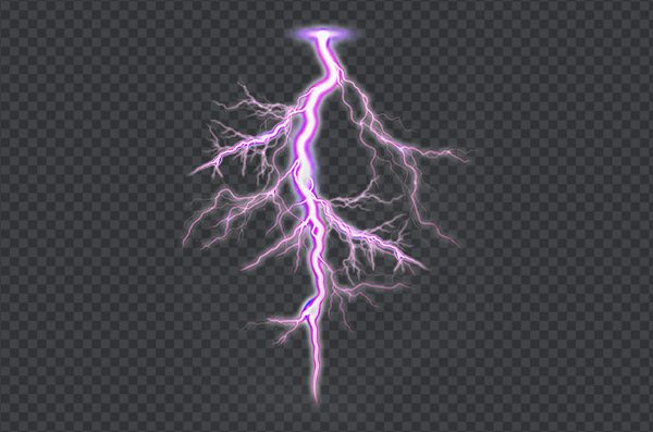 Neon Lightning Glow Effect PNG – Electric Thunder Transparent Background