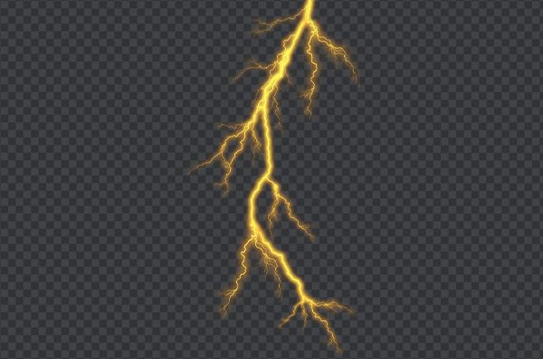 Realistic Yellow Lightning PNG – Electric Thunder Transparent Background