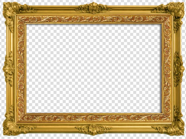 Elegant Ornate Gold Mirror Frame PNG for Luxury Design Projects
