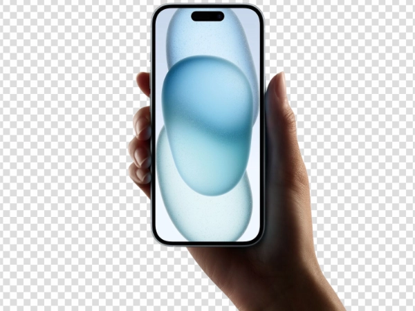 iPhone 15 in Hand Front View PNG – Free Transparent Image Download
